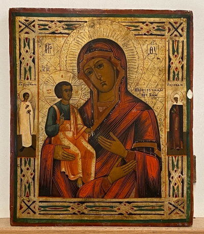 Russian Icon - The Three-Handed Madonna with 2 border saints
