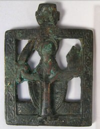 Small Russian Orthodox brass plaquette depicting Saint Nicholas of Mozhaisk