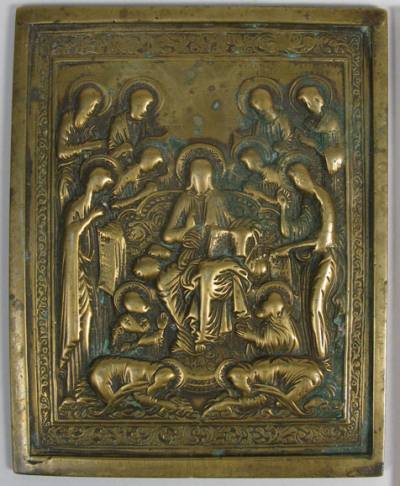 Medium Russian brass plaquette icon depicting Savior of Smolensk